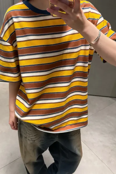 Design Multicolor Striped Ringer Tee with Navy Trim T-Shirt T-Shirts - 10