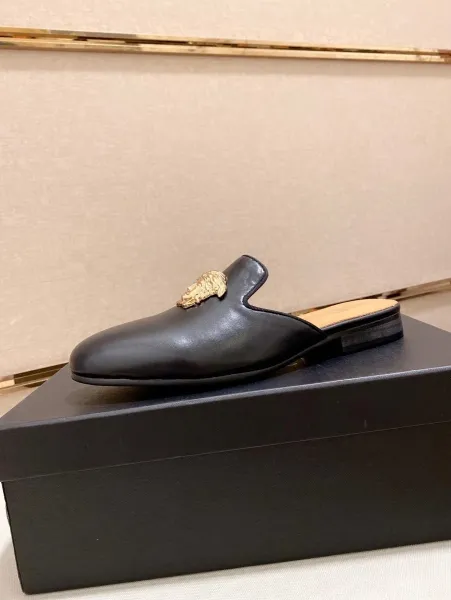 Versace Medusa Head Black Leather Mule Slipper - 19