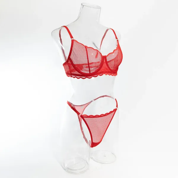 Design Maison de Reefur Black Mesh Lace Bra and Thong Set Underwear - 41
