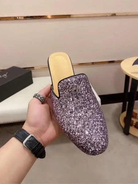 Design Giuseppe Zanotti Glitter Mule Purple Multicolor Shoes Slippers - 1