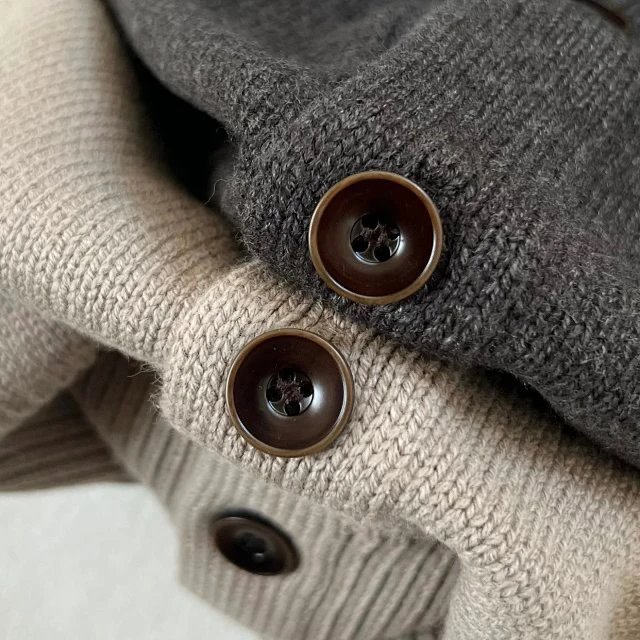Design Beige Ribbed Collar Cardigan with Black Buttons Outerwear.cardigan - 23