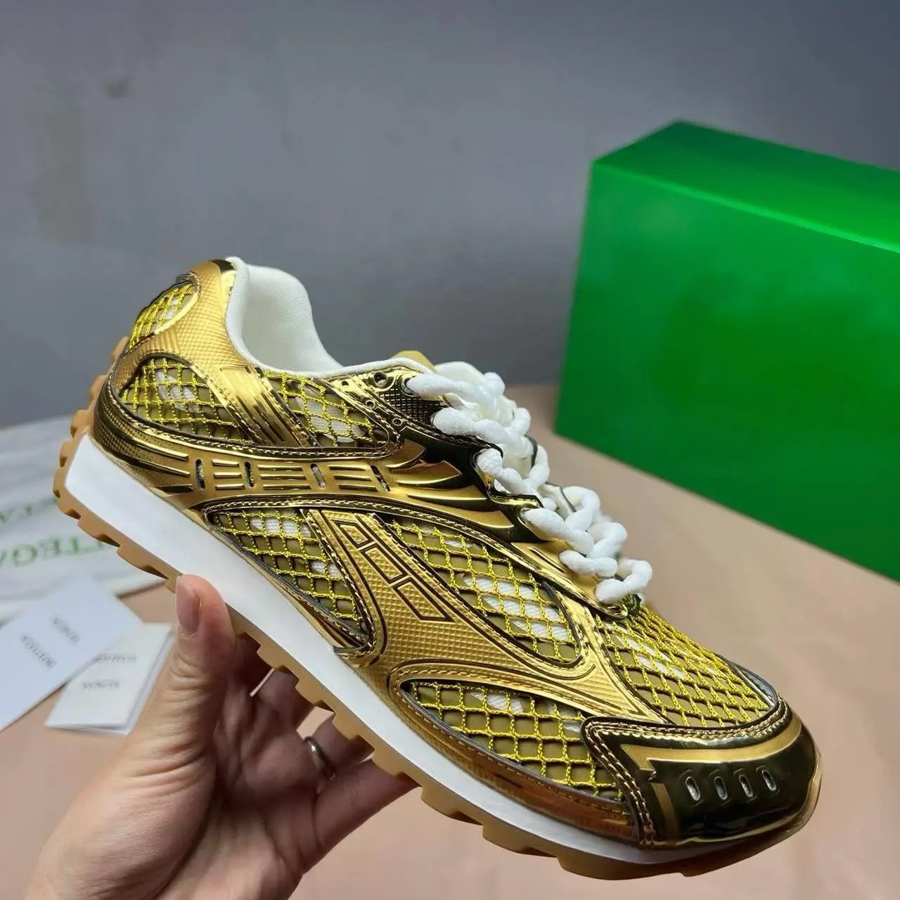 Balenciaga Track 2 Gold Mesh Sneakers Chunky Sneakers