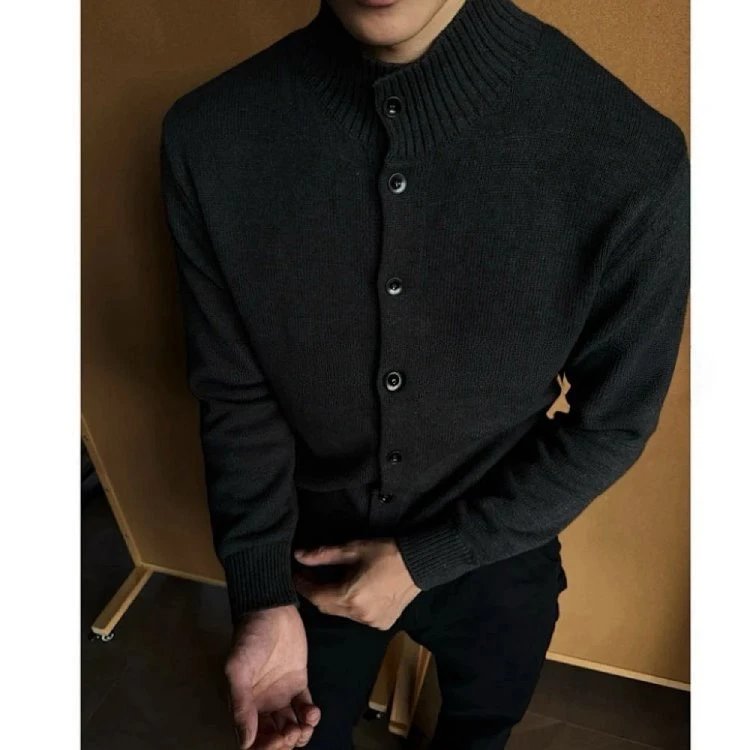 Design Beige Ribbed Collar Cardigan with Black Buttons Outerwear.cardigan - 10