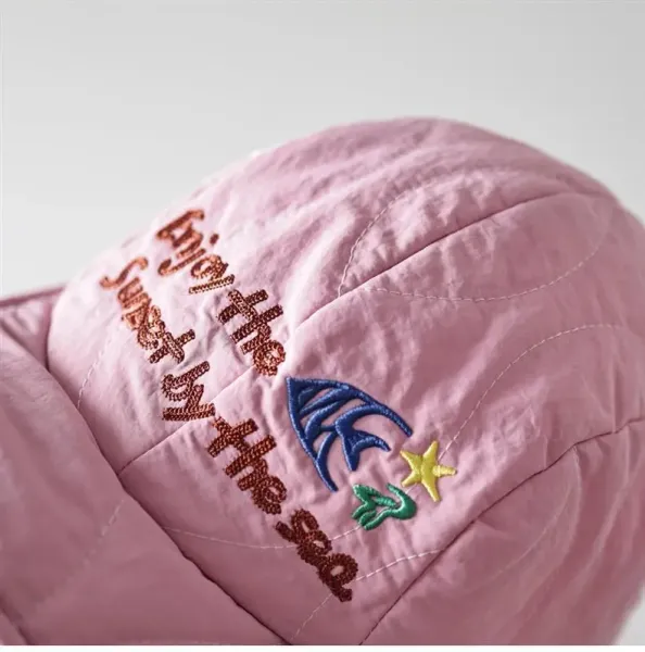Design Quilted Fish Embroidery Bucket Hat Black Purple - 17
