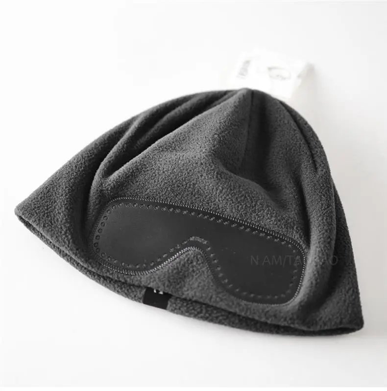 Design Fleece Beanie with Leather Eye Patch Detail Brown - 5