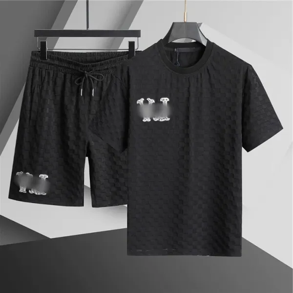 Design Checkerboard Texture Logo T-Shirt and Shorts Set Black - 1