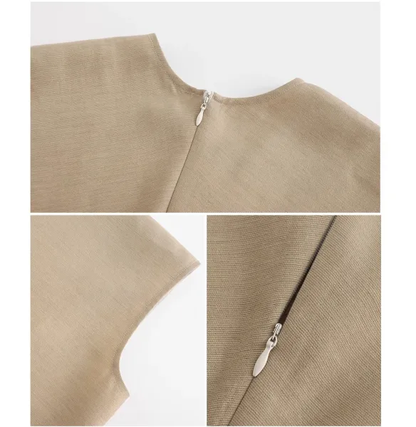 Design Minimalist Beige A-Line Maxi Dress with Cap Sleeves - 15