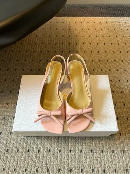 Design Bow-Adorned Slingback Heels Pink Sandals - 1
