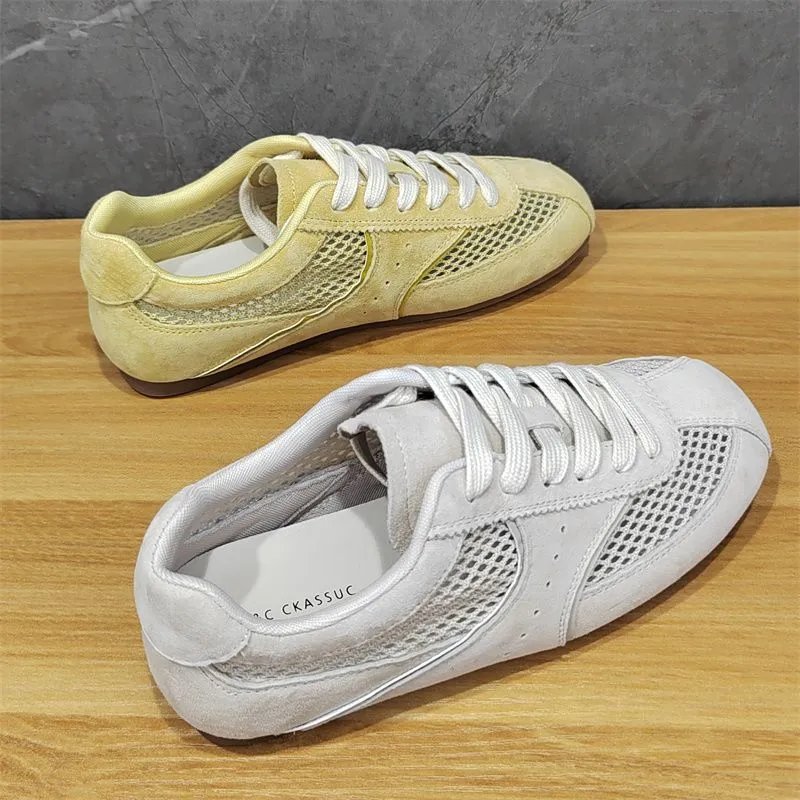 Design Retro Mesh Sneakers Beige Yellow Casual Shoes - 11