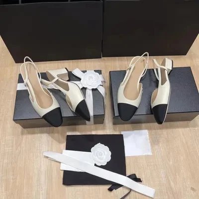 Chanel Two-Tone Gold and Black Slingback Heels - 29