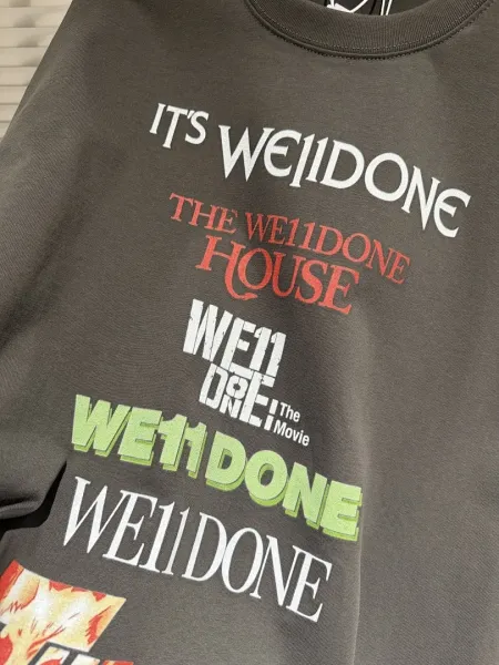 Design WE11DONE Multi-Logo Graphic Oversized T-Shirt Charcoal Gray T-Shirts - 7