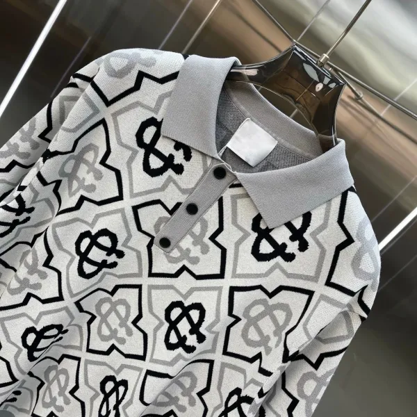 Balenciaga Monogram Knit Polo White / Black / Gray Polo Shirt - 4