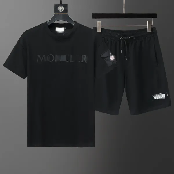 Moncler Logo Print Black T-Shirt and Shorts Set - 1