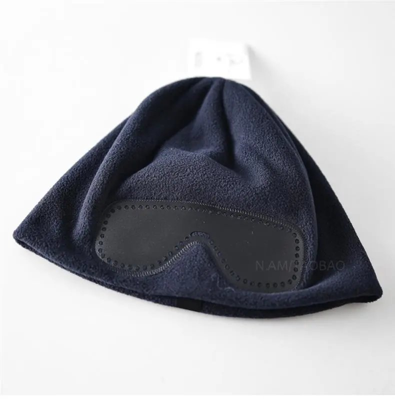 Design Fleece Beanie with Leather Eye Patch Detail Brown - 2