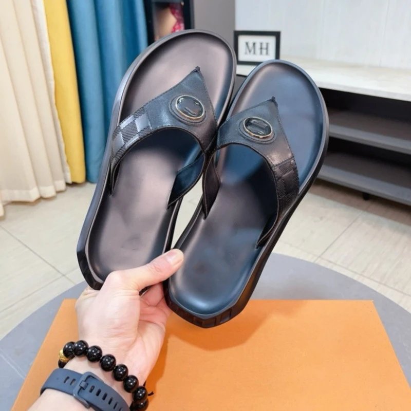 Louis Vuitton Monogram Check Thong Sandal Black Slippers - 9