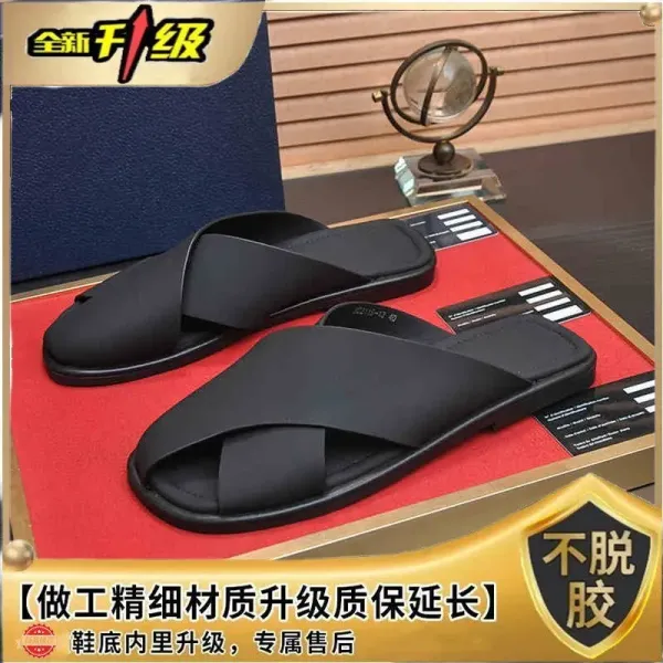 Design Cross-Strap Slide Sandals Black Slippers - 1