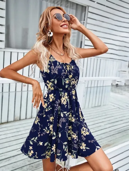 Design Floral Print Tie-Neck Midi Dress - 8