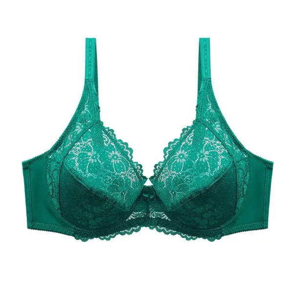 Design Lace-Trimmed Emerald Green Underwire Bra Underwear - 12