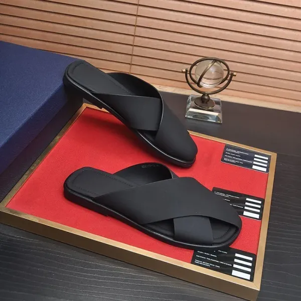 Design Minimalist Cross-Strap Slide Sandals Black Slippers - 7