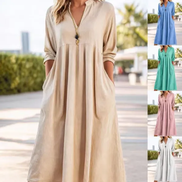 Design V-Neck Midi Dress in Dusty Pink - 3
