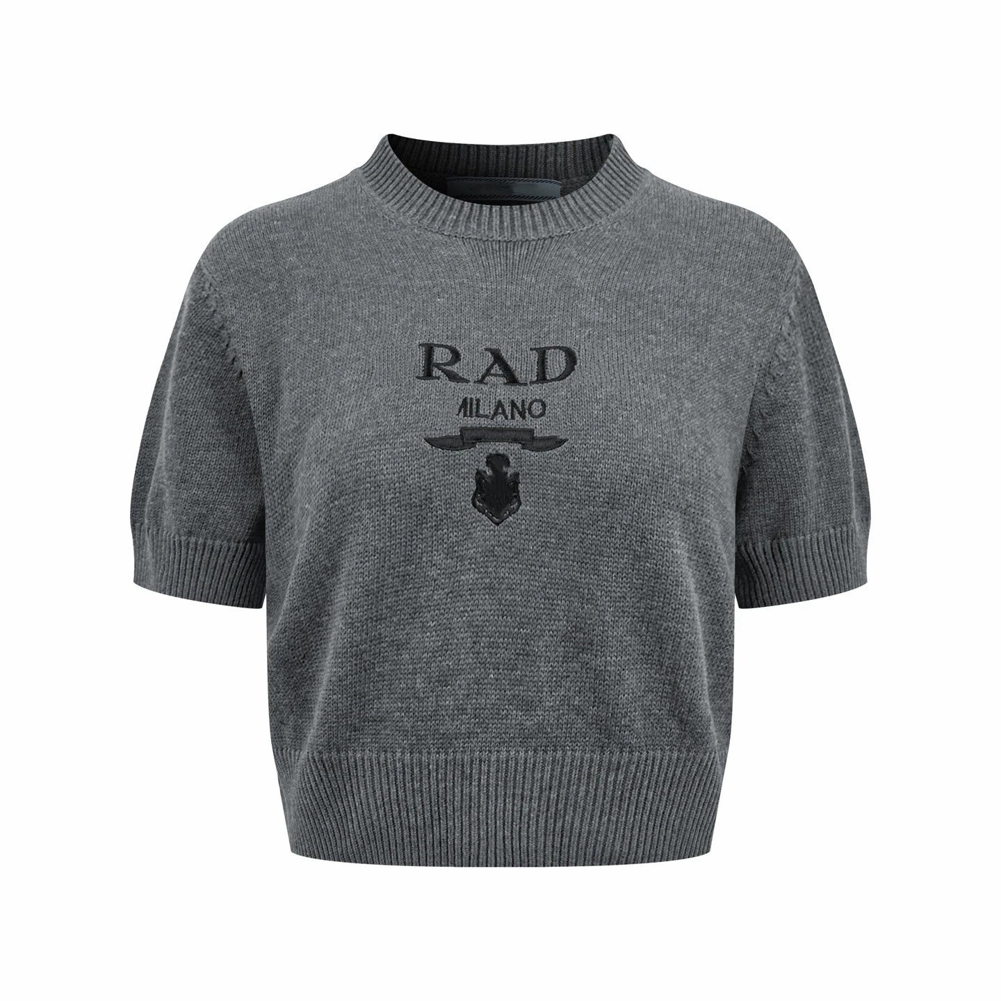 Prada PAD Milano Knit Short-Sleeve Sweater Gray - 3