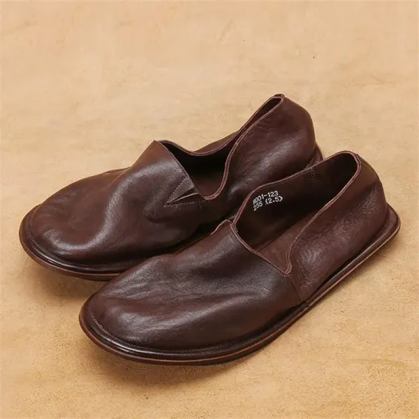 Design Slip-On Loafers Black Leather Casual Shoes - 2