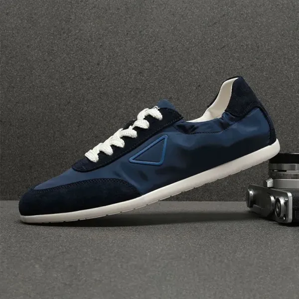 Prada Triangle Logo Navy Blue Suede and Nylon Sneakers - 1