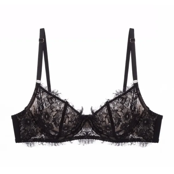 Design Black Floral Lace Demi-Cup Bra Underwear - 12