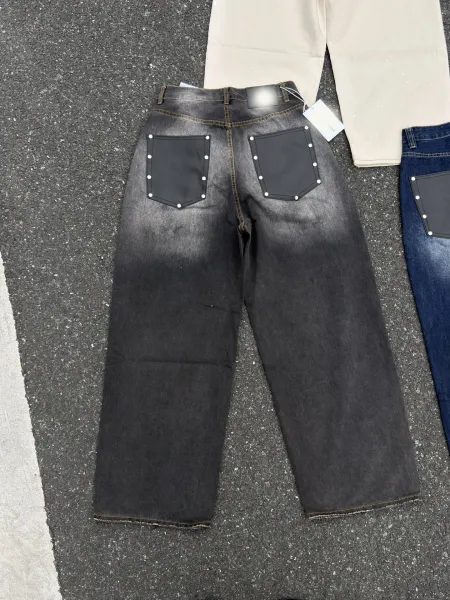 Design Distressed Wide-Leg Jeans with Rivet Pockets Black - 6