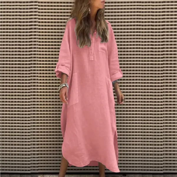 Design Linen Shirt Dress Light Blue Casual-Dress - 13