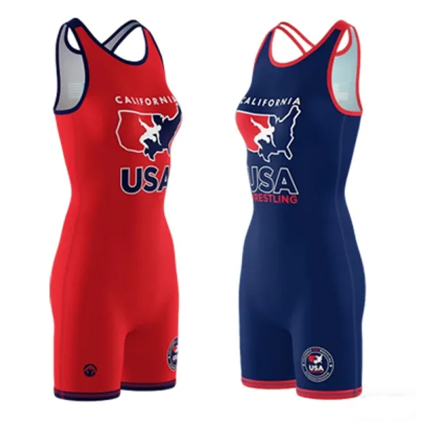 Design USA Wrestling California Singlet Red and Navy Activewear - 1