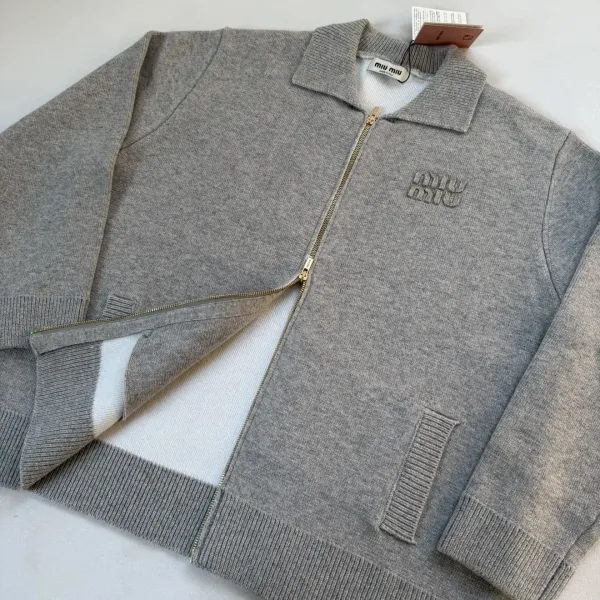 Design Knit Zip-Front Collar Cardigan Gray Outerwear.cardigan - 17
