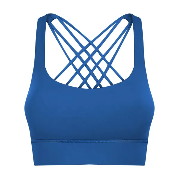 Design Crisscross Back Sports Bra Blue Activewear - 1