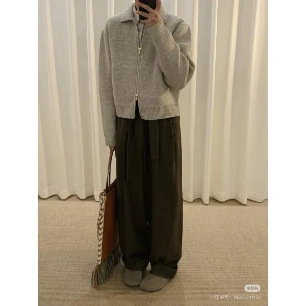 Design Knit Zip-Front Collar Cardigan Gray Outerwear.cardigan - 8