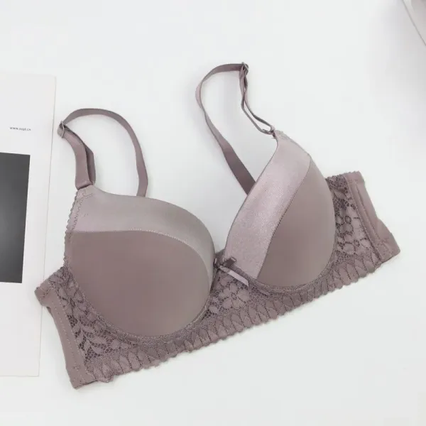 Design Lace Trim Satin Underwire Bra in Dusty Rose Underwear - 18