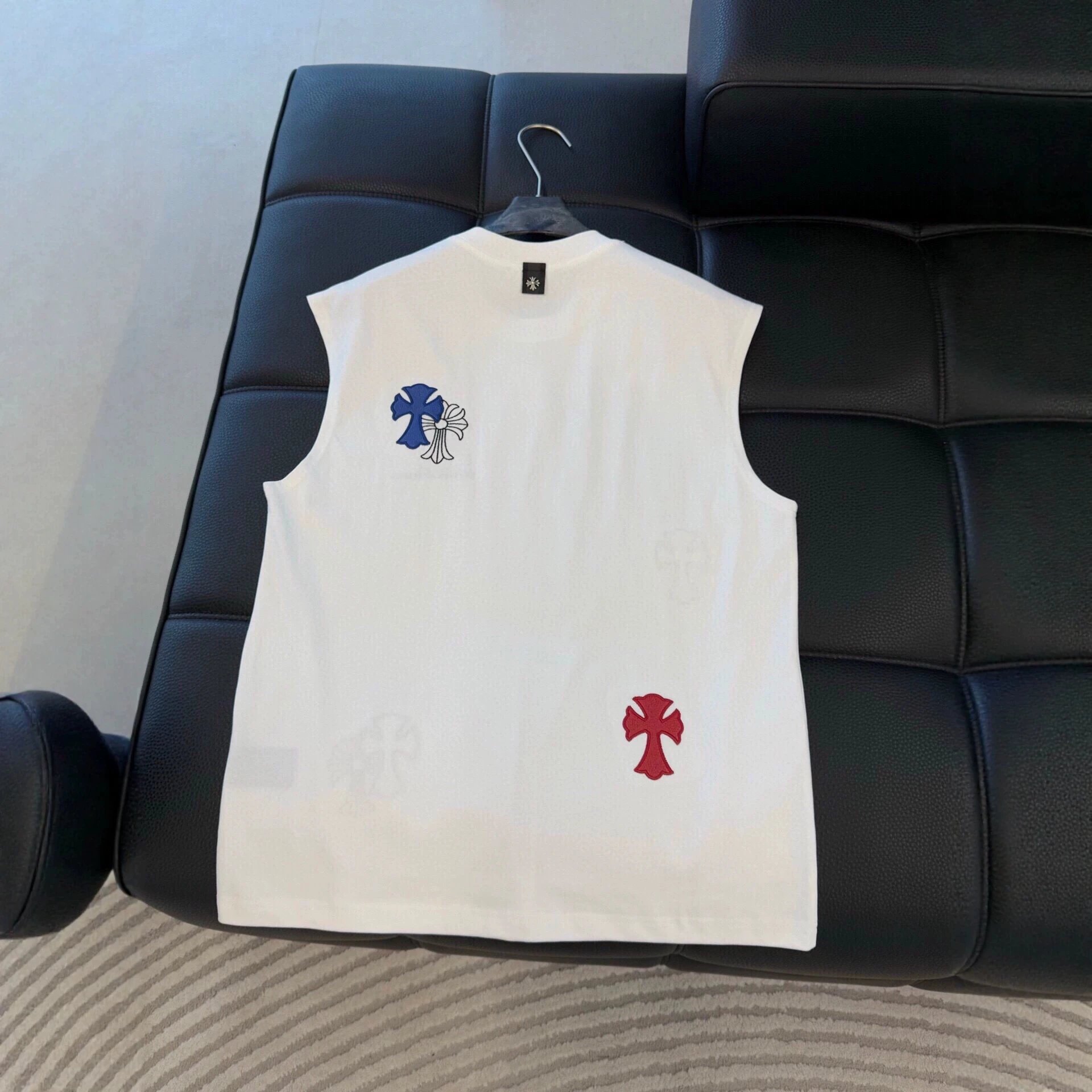 Chrome Hearts White Embroidered Cross Sleeveless Tank Top