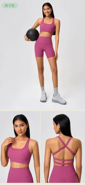 Design Ribbed Sports Bra and High-Waist Leggings Set - Belgian Blue Activewear - 16