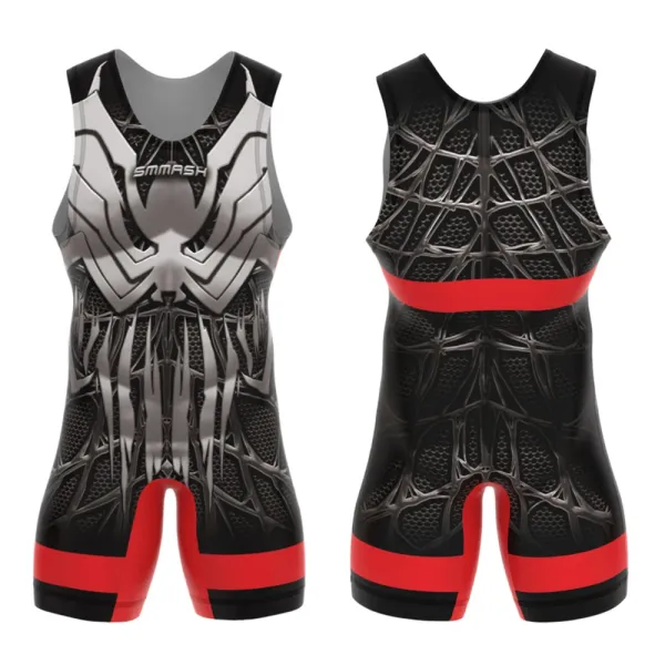 Design SMMASH Spider Web Compression Singlet Black Red Silver Activewear - 1