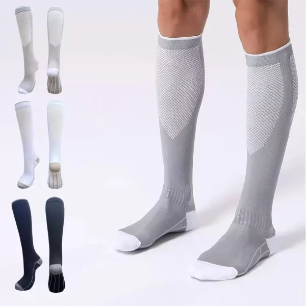 Design Knee-High Compression Socks White with Gray Accents - 4