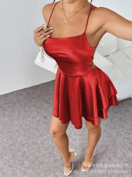 Design Satin Slip Dress Black Women's Mini Dress - 12