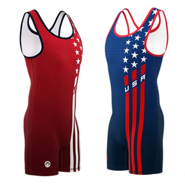 Design USA Star-Spangled Wrestling Singlet Red and Navy Activewear - 1