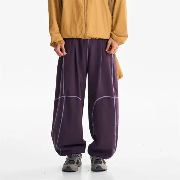 Design Baggy Cargo Pants Purple with Reflective Stitching - 23