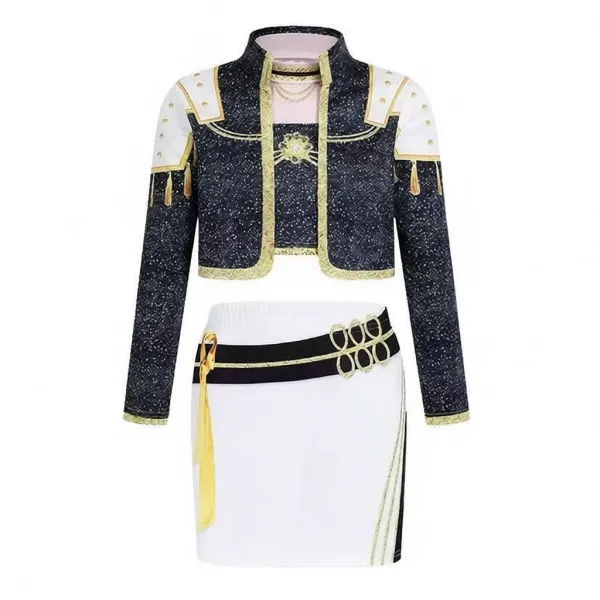 Design Starry Night Crop Top and Skirt Set Black White Gold - 3