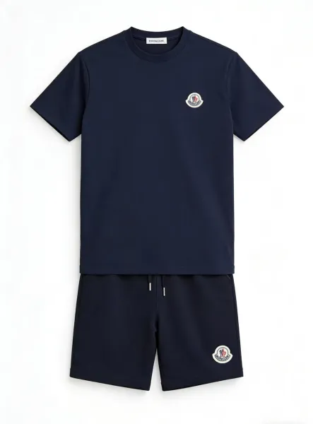 Moncler Logo-Embroidered Gray Ribbed T-Shirt and Sweatshorts Set - 7