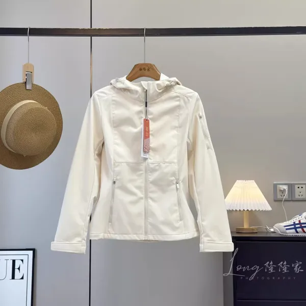 Design Softshell Hooded Jacket in Ivory, Blush Pink, and Black Outerwear.jacket - 11