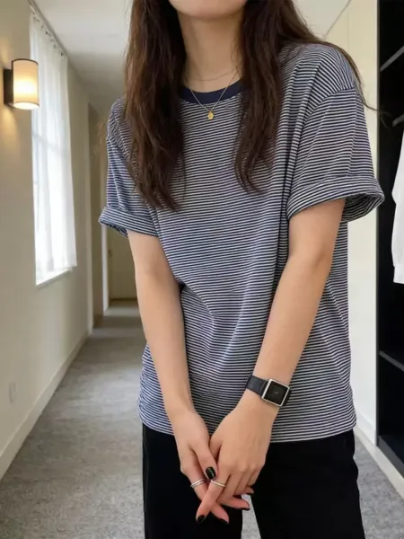 Design Striped Relaxed Fit T-Shirt Brown Beige T-Shirt - 9