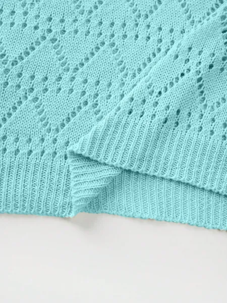 Design Knit Diamond Pattern Aqua Two-Piece Set - 7