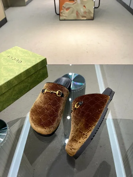 Gucci Princetown Velvet Brown Horsebit Slippers - 1