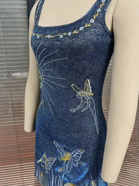 Design Sidian Form Fairy Garden Embroidered Green Glitter Mini Dress - 5