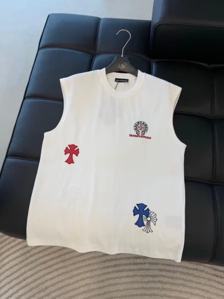 Chrome Hearts Cross Embroidered Sleeveless T-Shirt White Vest Top - 6
